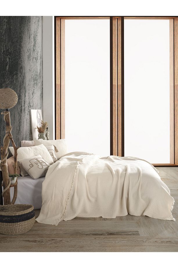 Ivory Tek Kişilik 160 X 240cm Yatak Örtüsü/1 Adet 50x70cm Yastık 4 Katlı Multi Muslin %100 Pamuk - 4