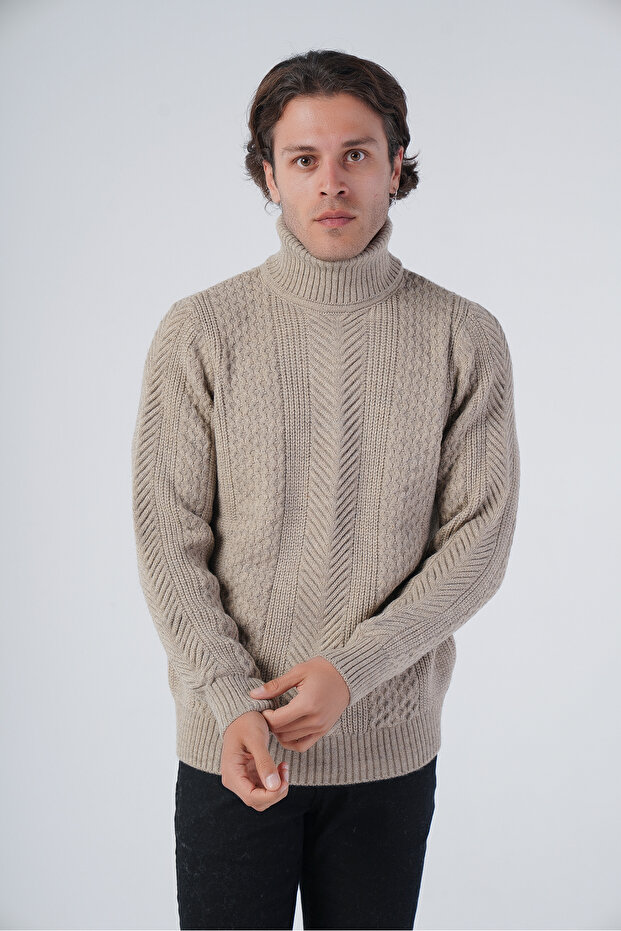 Mink Men's Execution Hair Braided Turtleneck Knitwear Wool Sweater