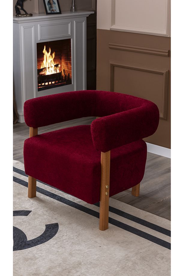 Sweet mod Ahşap Ayaklı Bukle Berjer Bordo - 1
