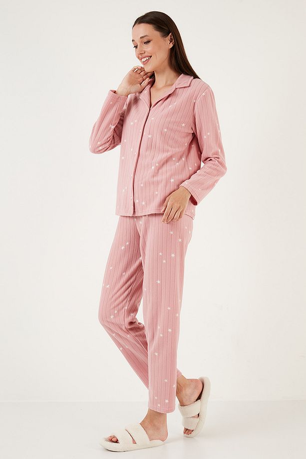 Regular Fit Gömlek Yaka Önden Düğmeli Polar Pijama Takımı PİJAMA TAKIMI 6571009 - 6