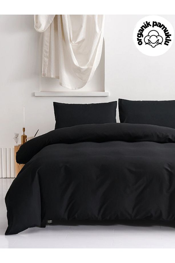 Home Ranforce Tek Kişilik Lüks Pamuklu Nevresim Takımı - Seti Siyah - 1