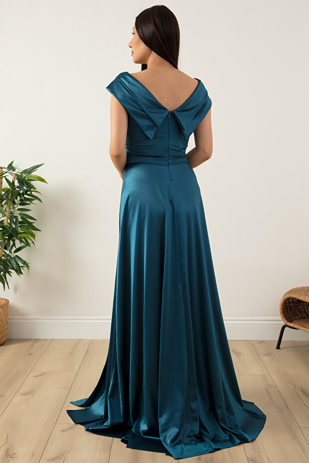 Düşük Omuz Satren Abiye Elbise 39654 - 7