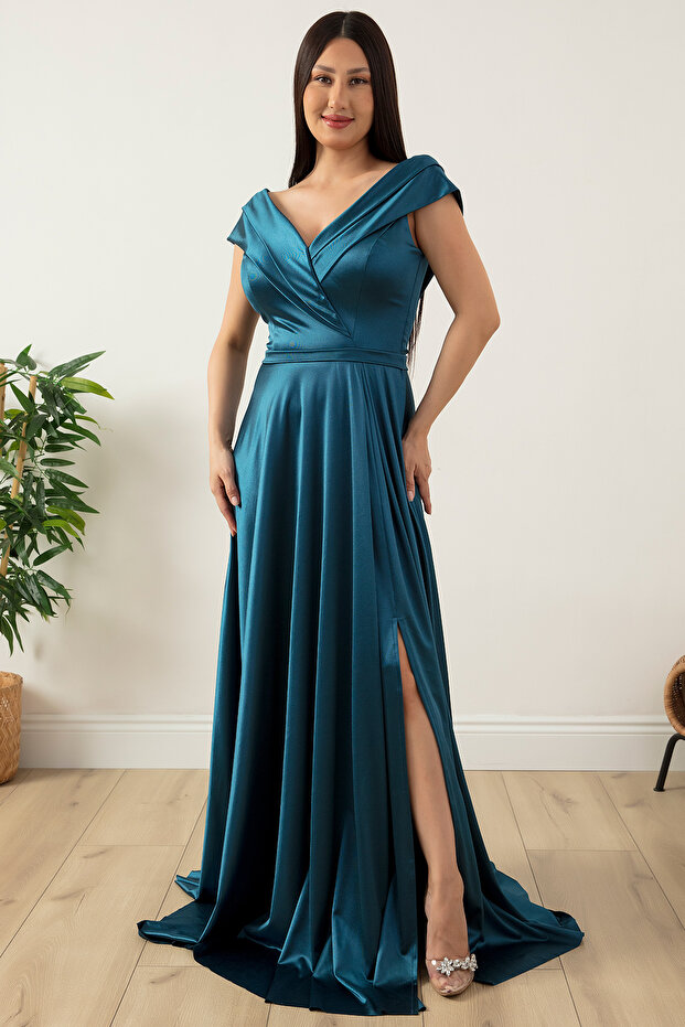 Düşük Omuz Satren Abiye Elbise 39654 - 6