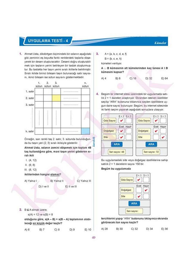 Karekök Yayınları 9.sınıf Matematik Konu Anlatımı Mps (MODÜLER PİRAMİT SİSTEMİ) Soru Bankası Seti - 5