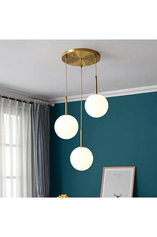Rustik Dekoratif Metal Modern Eskitme Kaplama Opal Camlı 3 lü Avize - 1