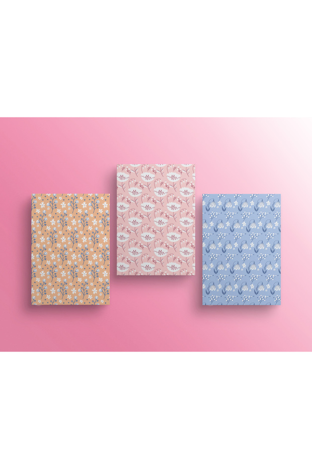 3 Lü Defter Seti Karton Kapak Çizgisiz Not Defteri 64 Sayfa Notebook 14x21 Cm A5 Boy - 2
