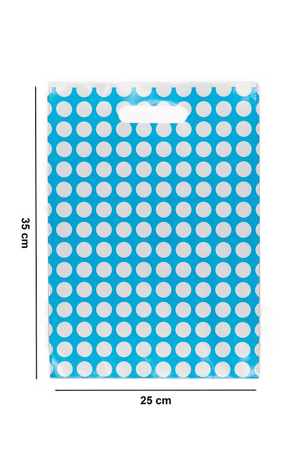 25 × 35 Hediyelik El Geçme Poşet 10 Adet Mavi Puantiyeli - 3