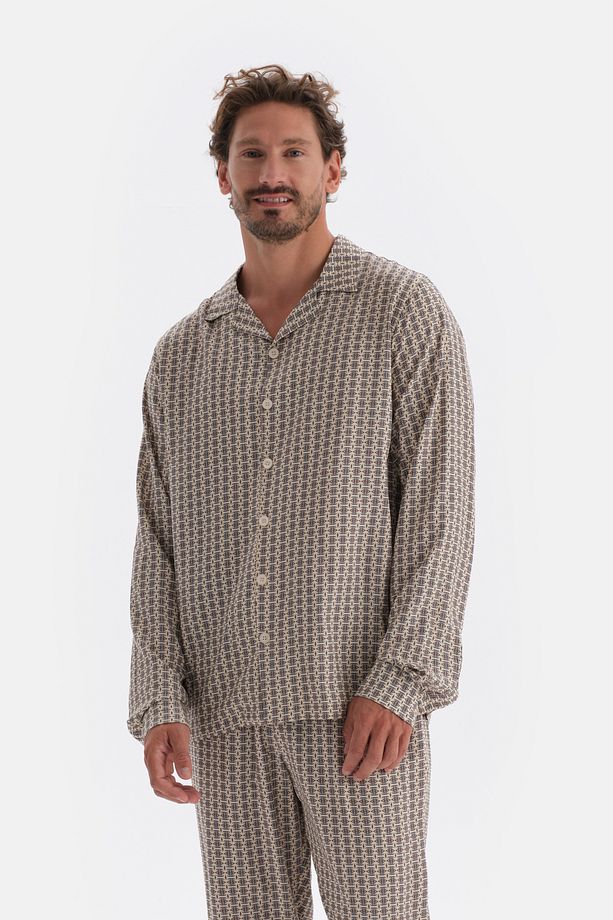 Multıcolour Mıkroprınt Baskılı Gömlek Yaka Pijama Üstü - 1
