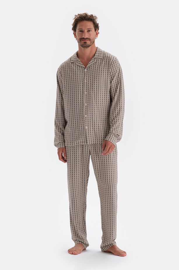 Multıcolour Mıkroprınt Baskılı Gömlek Yaka Pijama Üstü - 5