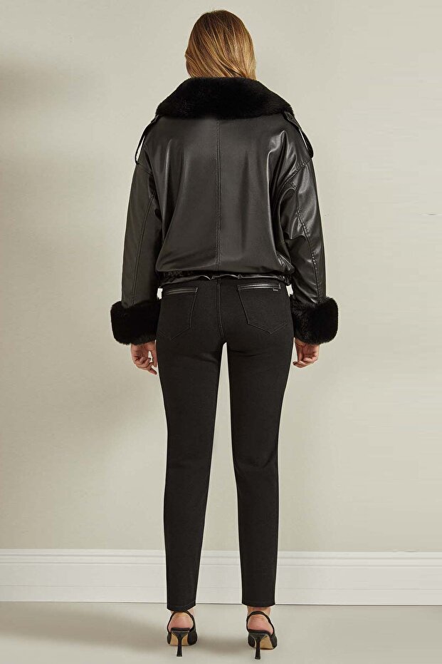 Kürklü Siyah Mont - 2