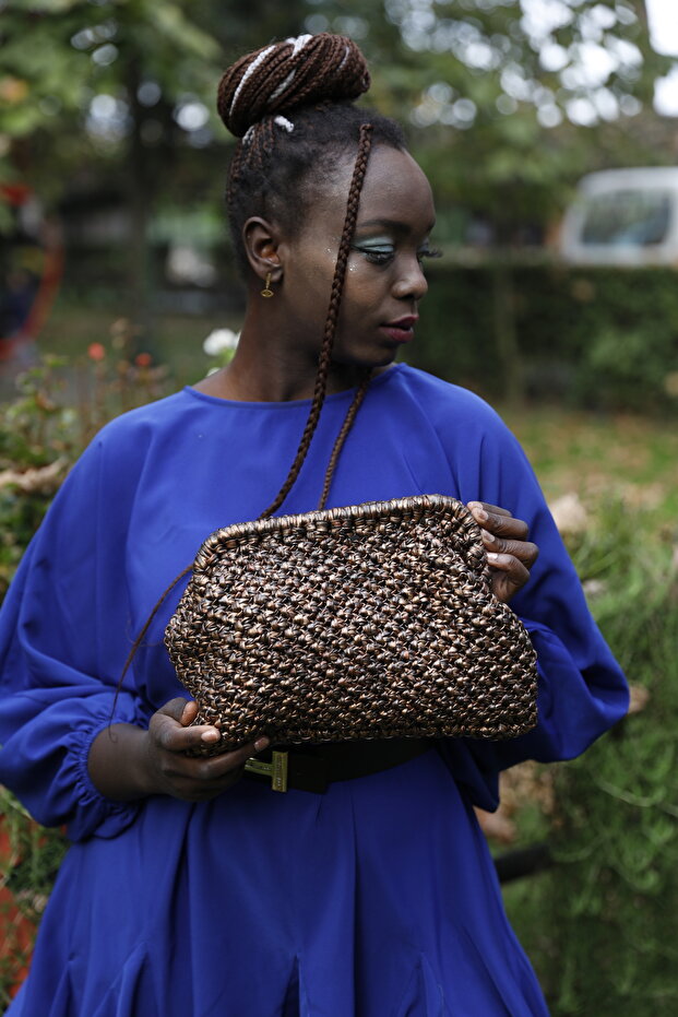 Deri ip makrome örme cluch çanta - 2