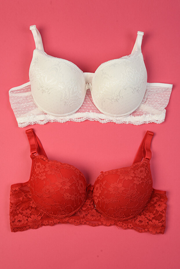 Lace Adjustable Elastic Women's Padded Padded 2-Piece Bra (Claret Red)