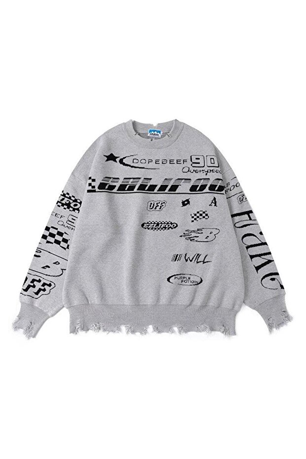moda Race Flag Unisex Oversize Ecru Kazak - 4