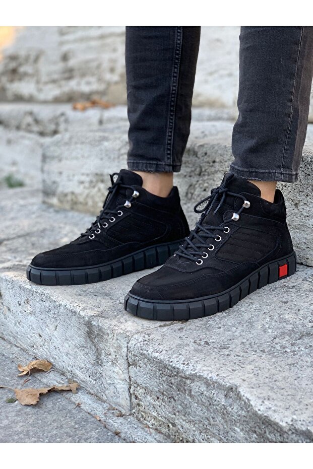 Men's Black Genuine Leather Boots-Black