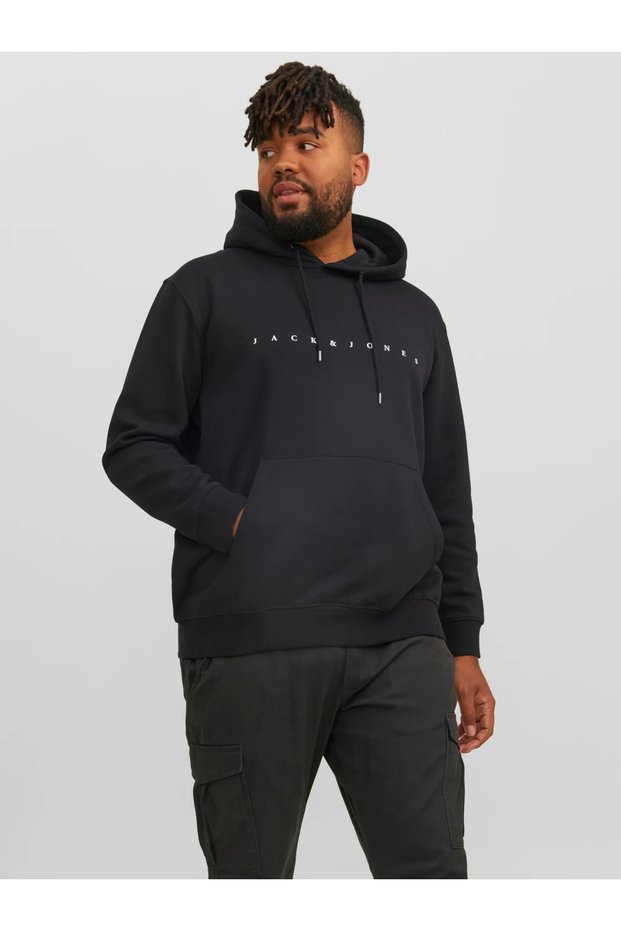 Jack&Jones Hooded Plus Size Black Men's Sweatshirt 12243527
