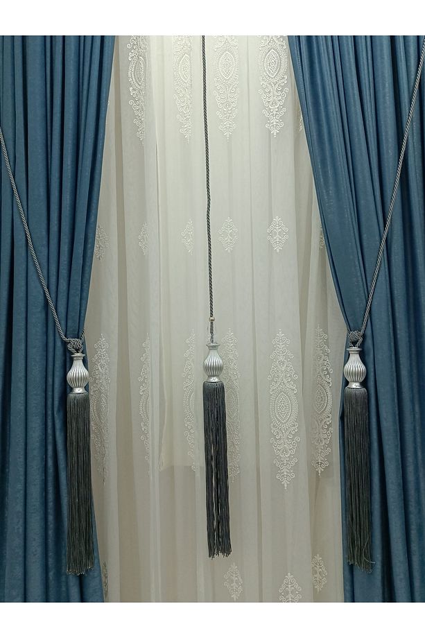 Fon Perde Tavan Bağlama Püsküllü Braçol Set - 1