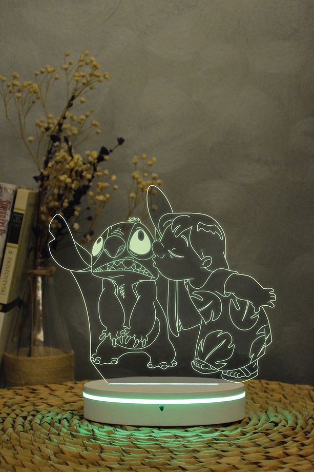 Lilo ve Stich - 3 boyutlu 16 renk dekoratif gece lambası 3D - 5