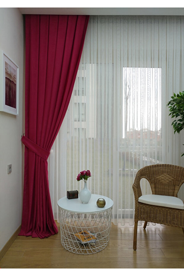 Fuchsia Soft Background Curtain - Solid Color, 1/2 Sparse Pleat, Single Wing - 2
