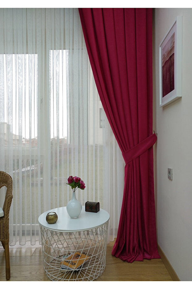 Fuchsia Soft Background Curtain - Solid Color, 1/2 Sparse Pleat, Single Wing - 3