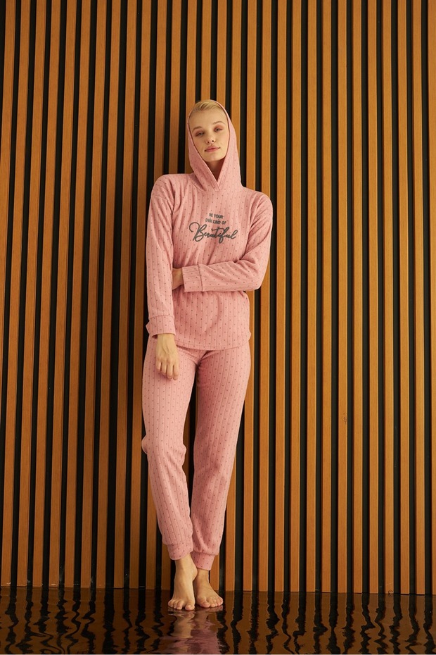 tissue Kapüşonlu Polar Kadın Pijama Takımı - 2