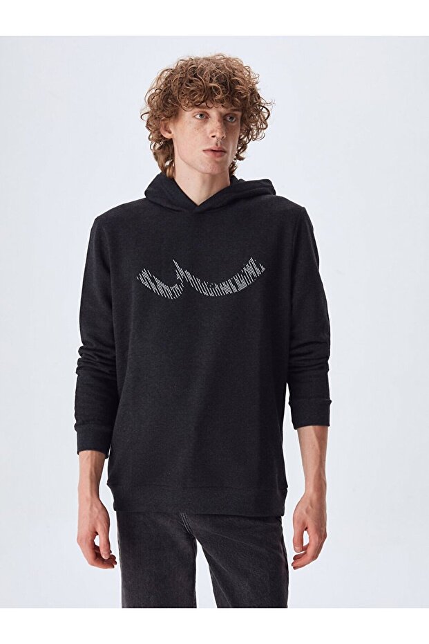 Logolu Kapüşonlu Antrasit Sweatshırt - 2