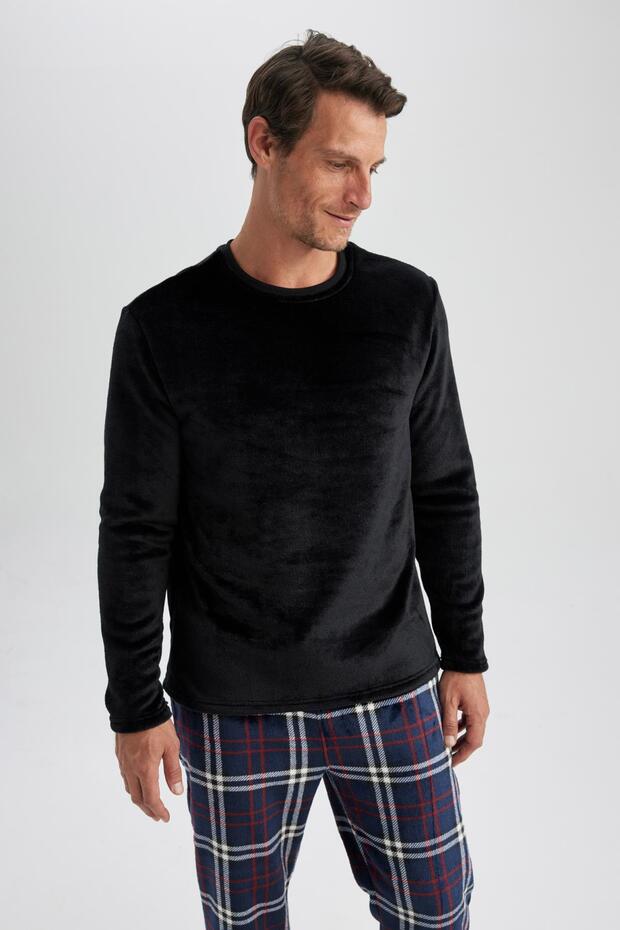 Regular Fit Crew Neck Basic Pajama Top - 1