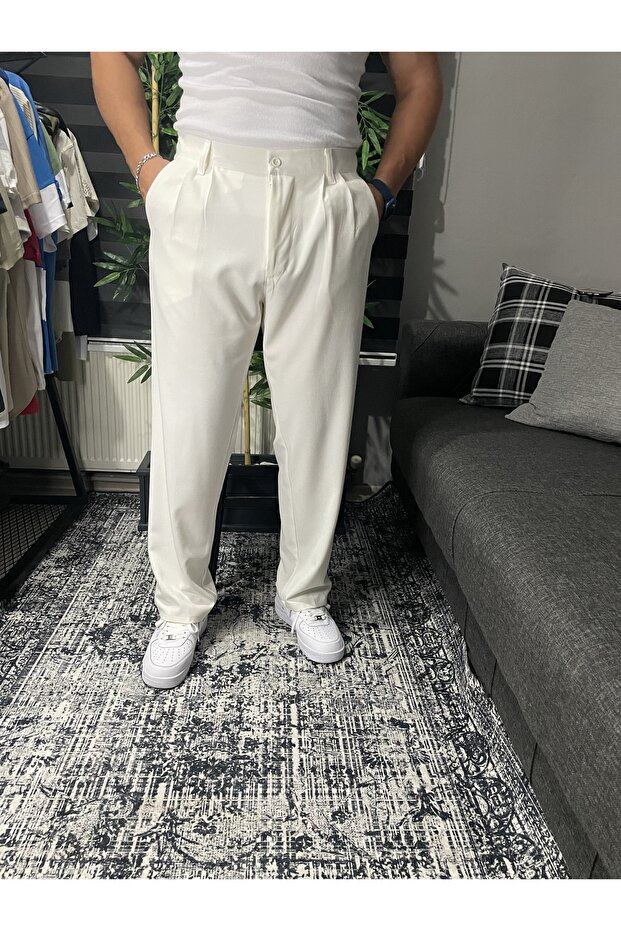 White Pleated Baggy Pants - 3