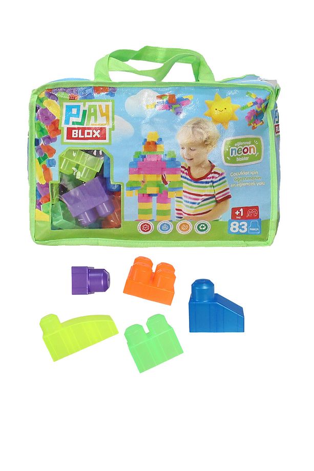 Play Blox Yapı Oyuncakları 2939 Neon Renkler Mega Blok Seti 83 Parça Yeşil Çantalı - 1