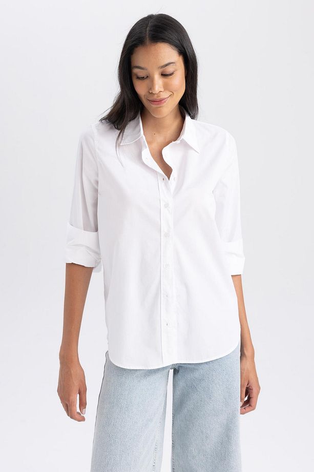 Oversize Geniş Kalıp Poplin Uzun Kollu %100 Pamuk Gömlek T8735az23au - 4