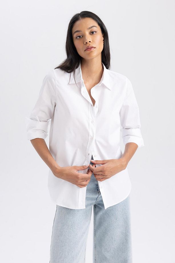 Oversize Geniş Kalıp Poplin Uzun Kollu %100 Pamuk Gömlek T8735az23au - 3