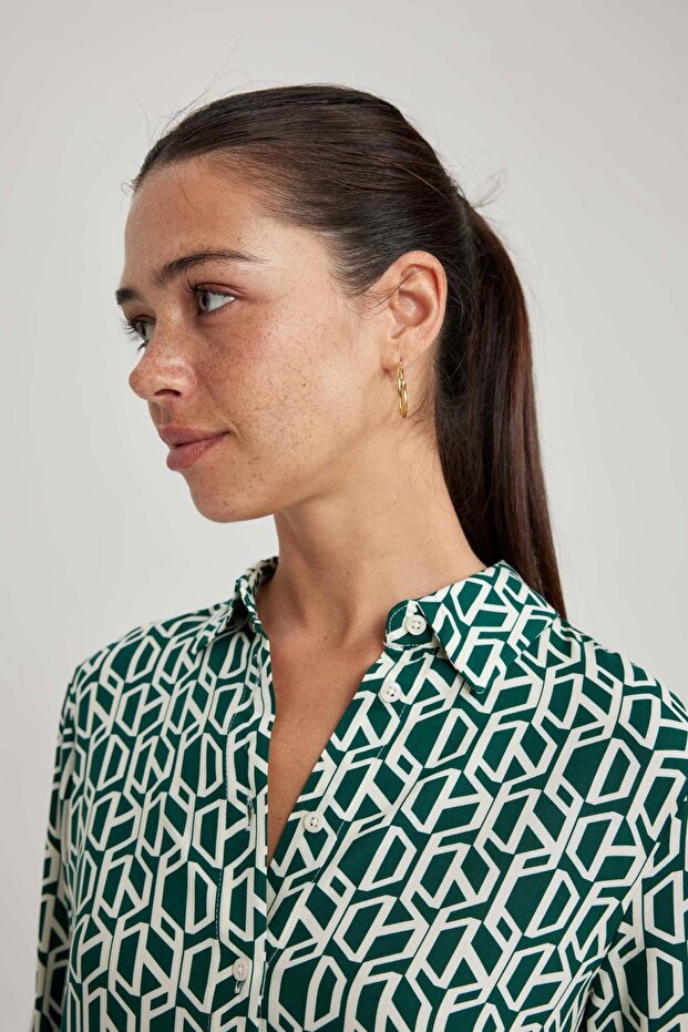 Wzorzysta koszula z długim rękawem o regularnym kroju I8266az23au - 5