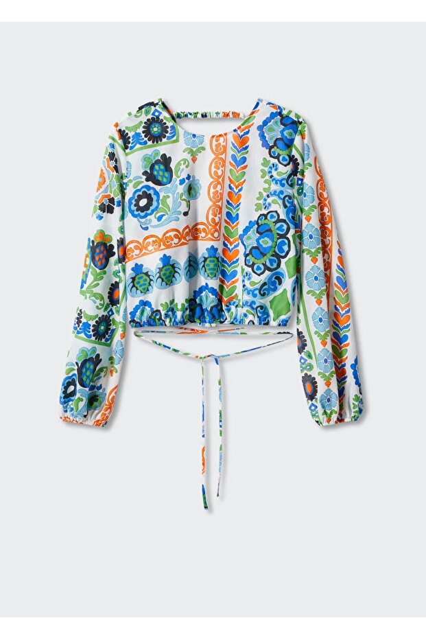 Desenli balon kol bluz - 3
