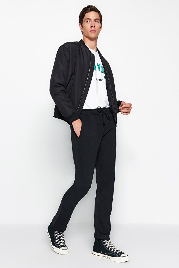 Black Cotton Open Leg Sweatpants - Regular Fit Tmnaw24Ea00011 - 2