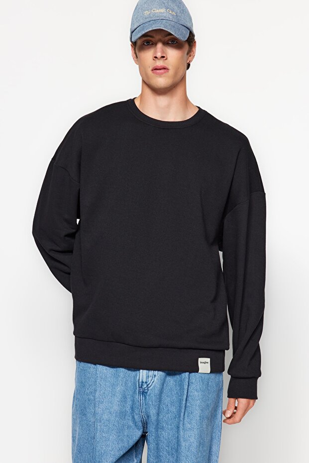 Siyah-Gri Melanj 2'li Paket Oversize/Geniş Kesim İçi Polar/Sıcak Tutan Sweatshirt TMNAW24SW00001 - 2