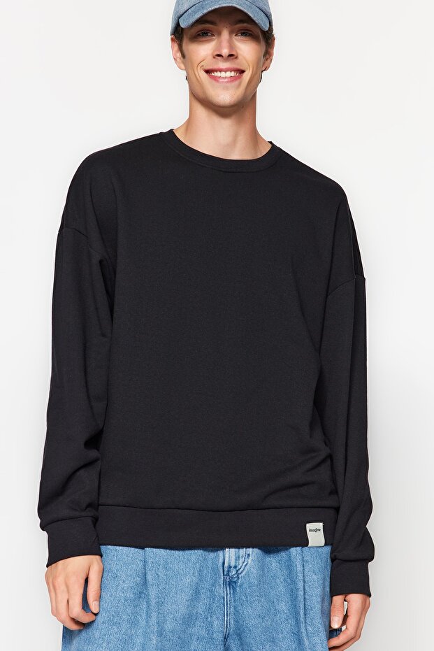 Siyah-Gri Melanj 2'li Paket Oversize/Geniş Kesim İçi Polar/Sıcak Tutan Sweatshirt TMNAW24SW00001 - 3