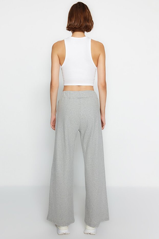 Gri Wide Leg/Rahat Kesim Fitilli Örme Eşofman Altı PantolonTWOAW23EA00065 - 5