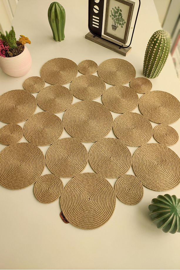Annular 80cm Yuvarlak Hasır Jüt Salon Mutfak Masa Örtüsü / Runner / Ranır - 7