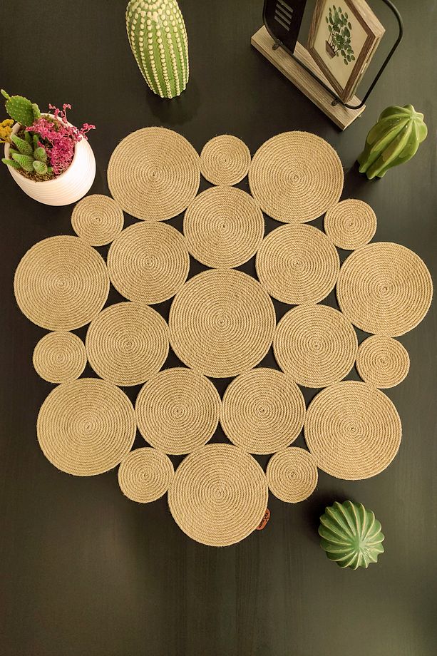 Annular 80cm Yuvarlak Hasır Jüt Salon Mutfak Masa Örtüsü / Runner / Ranır - 1