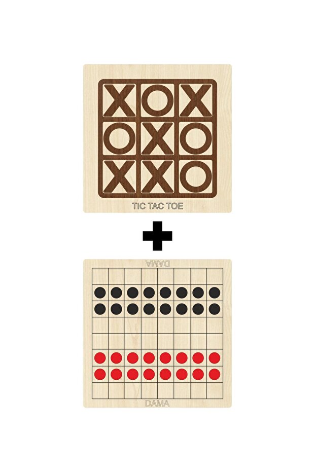 Wooden Checkers + Tic-tac-toe Mind, Intelligence, Strategy and Skill Games Set