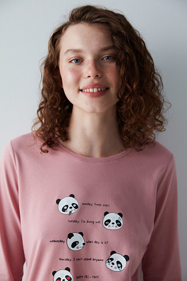 مجموعة بيجامة مزاجية أسبوعية منقوشة على شكل باندا - 4