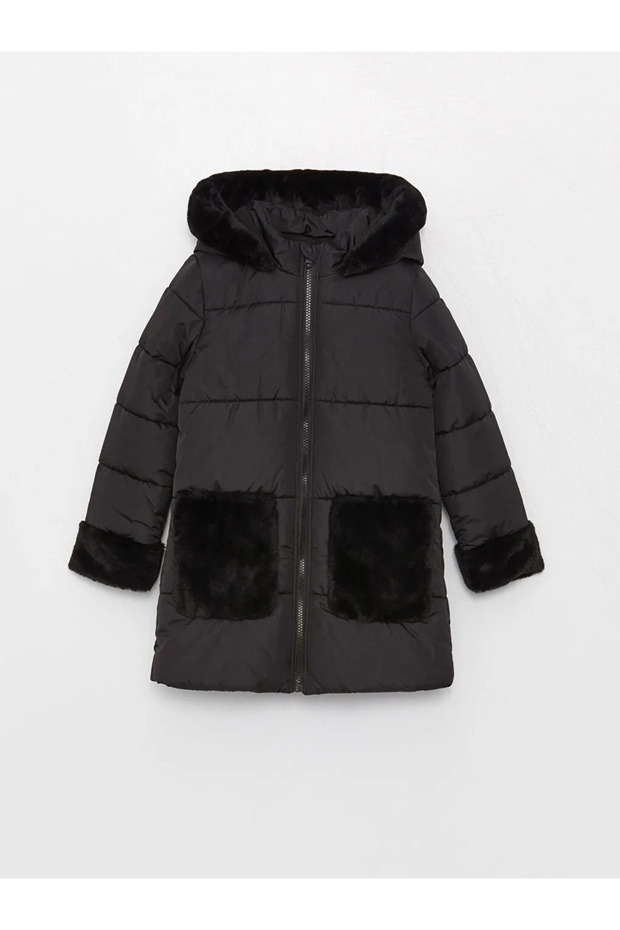 LCW Kids Girl's Hooded Basic Coat
