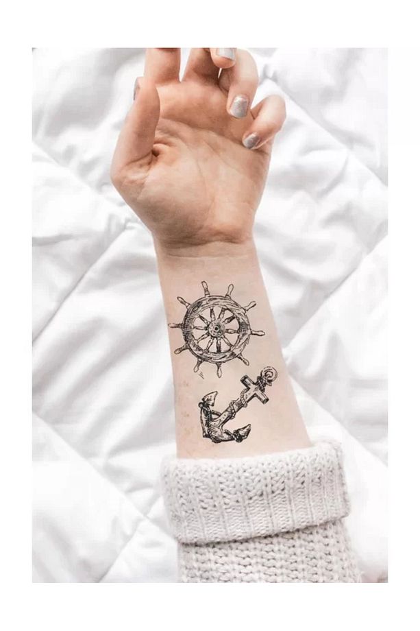 Çapa ve Dümen Figürlü Minimal Geçici Dövme - Temporary Tattoo - 1