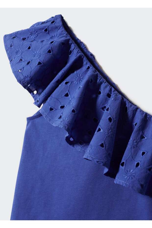 Volanlı işlemeli asimetrik bluz - 5