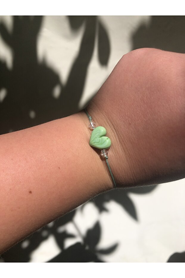 Handmade Murano Glass Bracelet Mint Green Heart