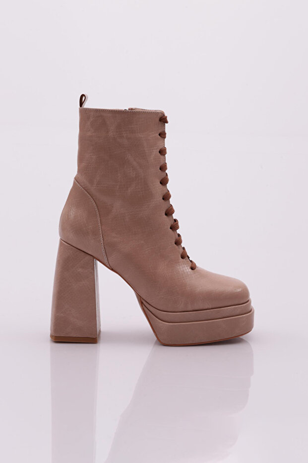 Front Laced Round Toe Heeled Women's Boots Beige Snake Senyora 311093285