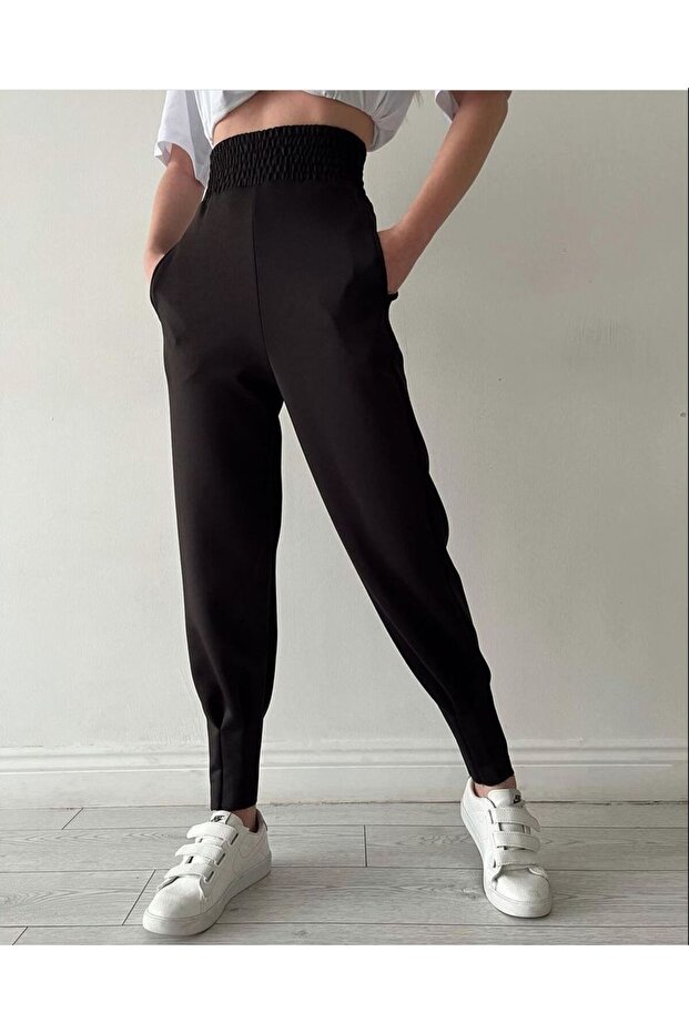 Women's Pleated Scuba Leg Detailed Extra High Waist Sweatpants