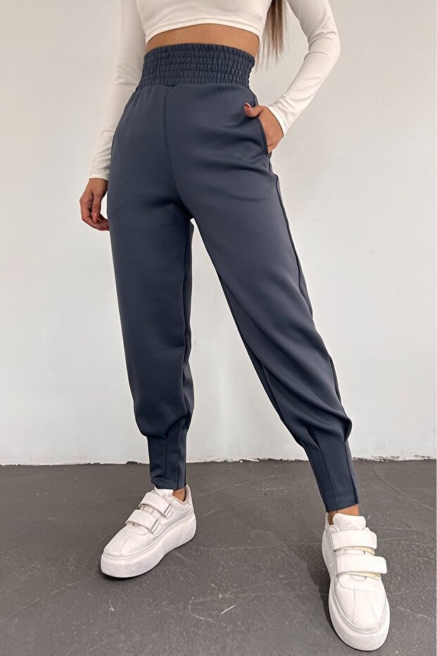Women's Pleated Scuba Leg Detailed Extra High Waist Sweatpants