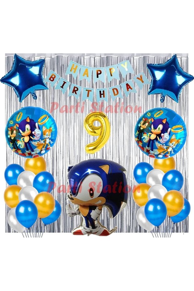 Dark Blue Fox Sonic Boom Concept 9 Years Old Balloon Set Sonic Theme Birthday Background Decoration Balloon Set