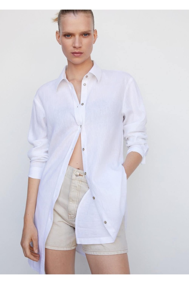 Oversize Keten Gömlek - 1