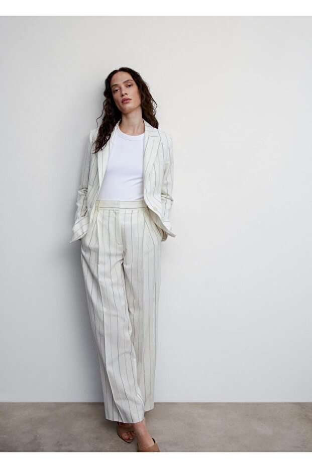 Çizgili Kumaş Pantolon - 8